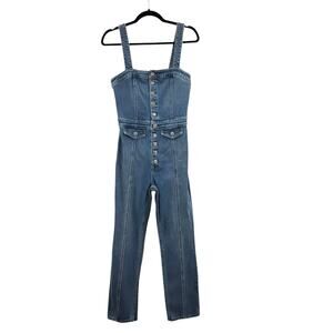 Grlfrnd Hill Overalls Jumpsuit Denim Cropped Alive Again Blue Wash Size Small